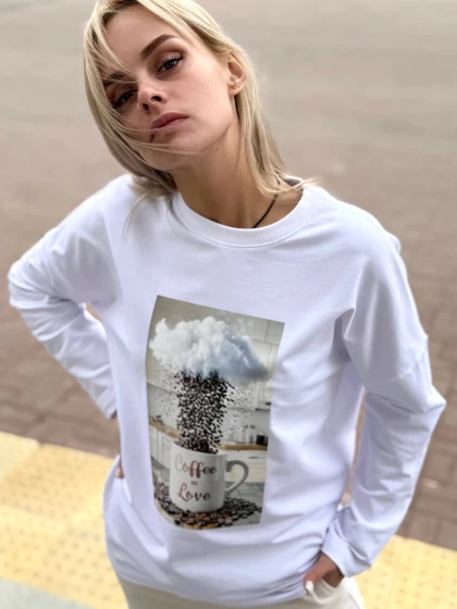 Лонгслив женский 303-1Р, двухнитка с принтом