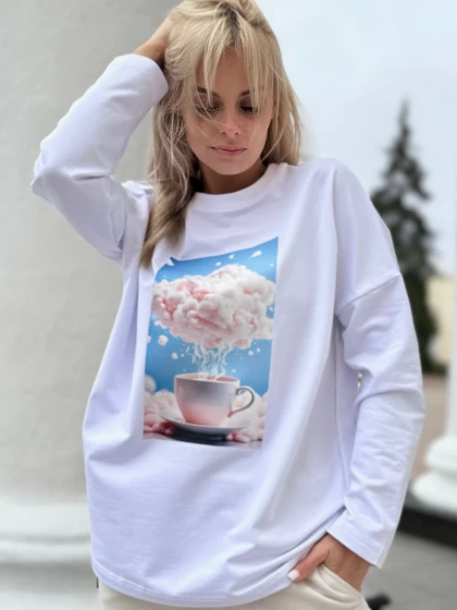 Лонгслив женский 303-1Р, двухнитка с принтом