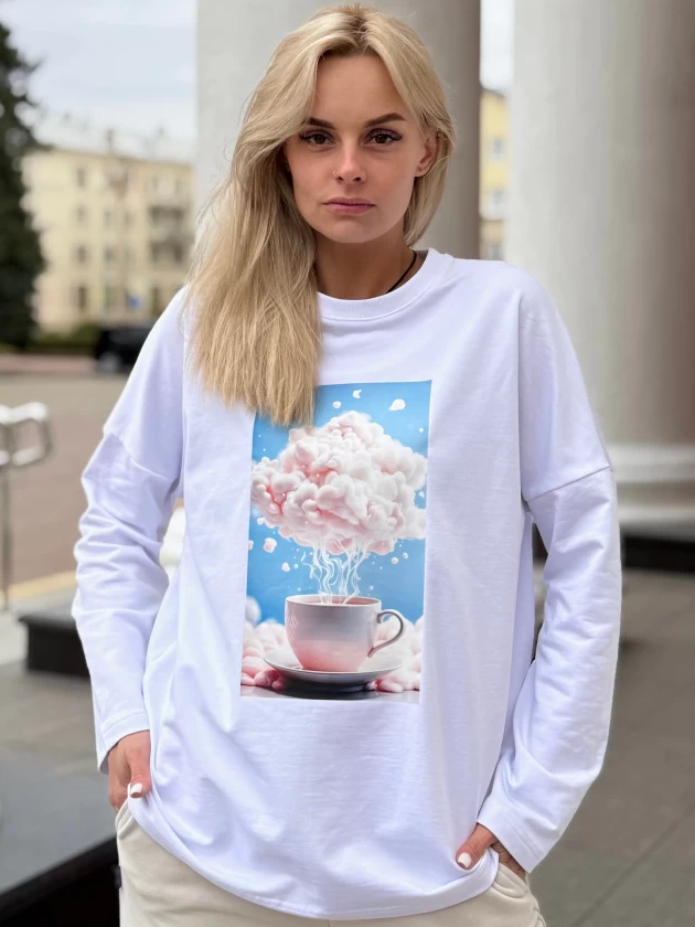 Лонгслив женский 303-1Р, двухнитка с принтом