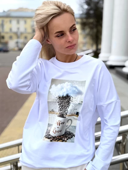 Лонгслив женский 303-1Р, двухнитка с принтом