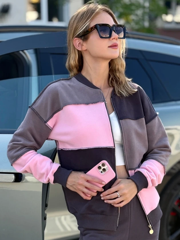 Бомбер женский 245-3БM трехнитка с бархатным...