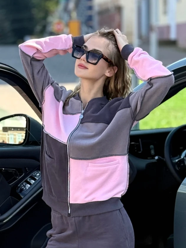 Бомбер женский 245-3БM трехнитка с бархатным...