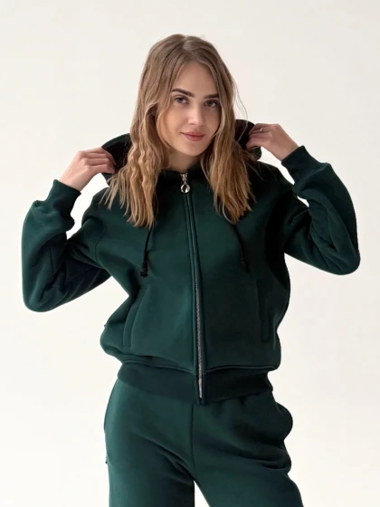 Худи женское 278-3НБ 3-х нитка, начес, бархатный эффект
 Цвет-Изумруд Размер-M